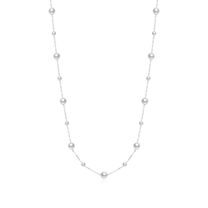 Elegant S925 sterling silver long necklace with white crystal pearls on silver chain