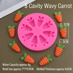 Macro detail of a 8-cavity carrot silicone mold with finished orange resin samples