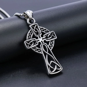 Celtic Cross Pendant Necklace Stainless Steel Vintage Viking Knotwork Totem Religious Streetwear Jewelry For Men Women