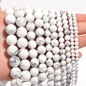 Natural white turquoise stone round beads with gray veins for DIY jewelry making