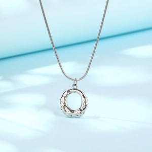 Minimalist silver wavy ring pendant necklace on fine snake chain for men and women