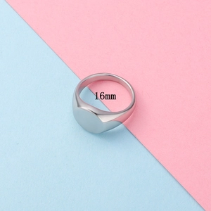 Polished silver stainless steel signet ring with a 16mm inner diameter measurement