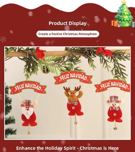 Detailed trio of plush Santa, reindeer, and snowman ornaments with golden festive bells