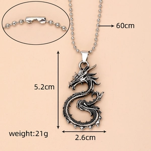 Silver dragon pendant necklace dimensions 5.2x2.6cm with 60cm chain length and 21g weight