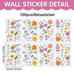 Set of 100 bohemian daisy flower wall stickers in 8 sheets for living room nursery decor