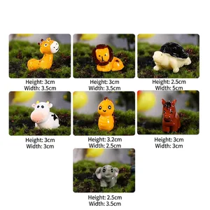 Set of 7 miniature resin animal figurines for garden landscape and home desk decoration
