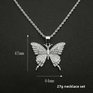 Detail showing hiphop butterfly pendant dimensions 47x44mm with silver iced out plating