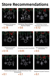 Macro view of crystal clear acrylic Christmas ornaments including snowflakes and reindeers