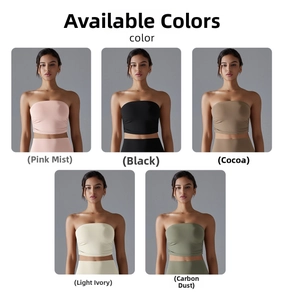 Detail showcasing five available colors for the seamless ribbed elastic yoga tube top
