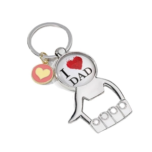 Father's Day Father Gift Beer Bottle Opener Keychain with I Love Dad Glass Gem Design