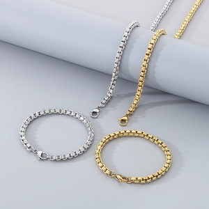 Handmade silver and gold 5mm diamond pattern box chain necklace and bracelet set