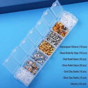 7-compartment storage box with assorted silicone and metal earring backs set