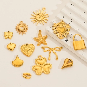 Golden stainless steel celestial sun and heart charms collection for DIY jewelry making