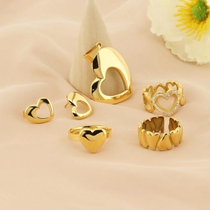 Bague Coeur Mode Acier Inoxydable Plaqué Or 18K Poli Miroir Ajustable Bijoux Pour Femmes