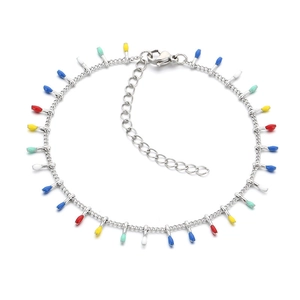 Silver titanium steel matchstick bracelet with colorful enamel charms for women