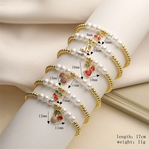 Détails du bracelet en perles cerise avec mesures de dimension et indications de poids