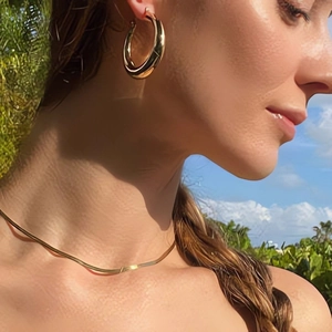 Boucles D'oreilles Créoles Épaisses Pour Femmes Acier Inoxydable Plaqué Or 18k Creux Minimaliste Poli C-Forme Bijoux