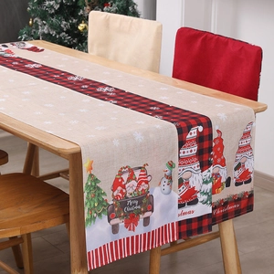Christmas table runner and chair covers set with red plaid and Santa Claus prints
