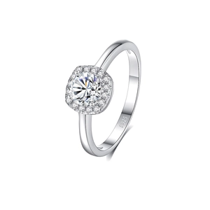 Classic 925 sterling silver halo ring with a brilliant round moissanite center stone
