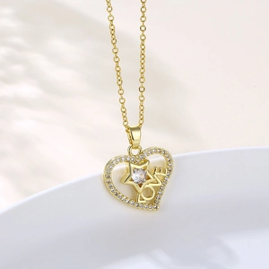 Heart Pendant Necklace Stainless Steel Gold Plated Zircon Love Letter Star Trendy Fashion Jewelry For Women
