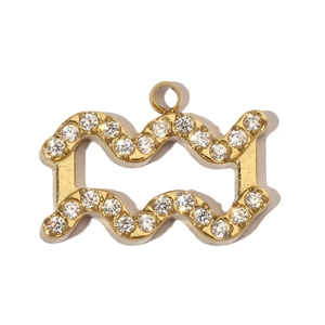 Detail of gold Aquarius zodiac pendant with zircon inlays for DIY jewelry necklaces