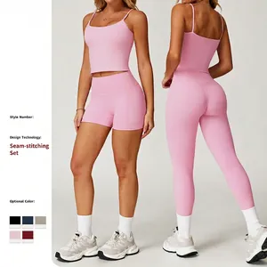 Ensemble De Yoga Pour Femmes Tenues D'Entraînement Deux Pièces Haut À Bretelles Leggings Taille Haute Short Gym Fitness