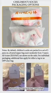 Detail of mesh cotton baby socks packaging options and size distribution guide
