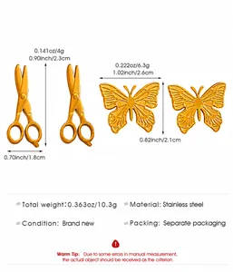 Spécifications de taille pour les boucles d'oreilles ciseaux et papillon en acier doré