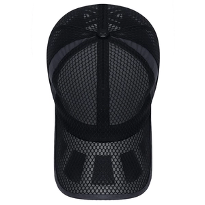 Unisex black breathable mesh baseball cap with hollow structure for summer outdoor sports