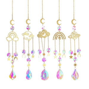 Crystal Suncatcher Prism Window Hanging Ornament Golden Metal Moon Star Planet Rainbow Maker Garden Decor Boho Style