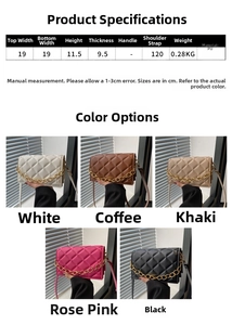 Size guide for diamond quilted mini crossbody bag with PU material and chain details