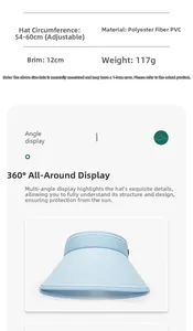 Guide des tailles pour visière d'été avec bord de 12 cm et tour de tête réglable