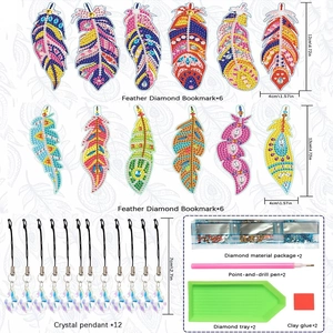 Kit marque-page plume peinture diamant DIY avec pendentifs cristal et outils complets