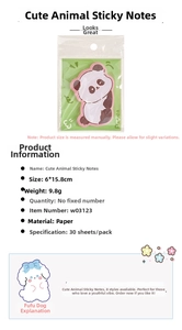 Detailed size and material specs for panda animal sticky notes 6x15.8cm paper stationery