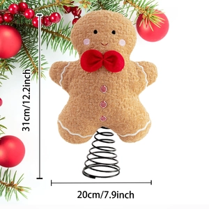 Lebkuchenmann Weihnachtsbaumspitze aus Plüsch mit Federbasis, 31 cm hohe Weihnachtsdeko