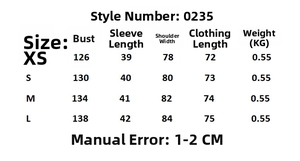 Tableau des tailles détaillé pour ensemble trench-coat femme avec mesures de buste en cm
