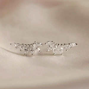 Elegant s925 silver wing earrings with marquise-cut white zircons in a radial design