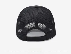 Rear view of black mesh baseball cap showing breathable holes and adjustable strap