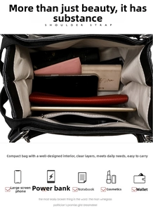 Interior detail of large tote bag with zipper pocket and herringbone lining showing capacity