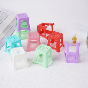 Miniature 1:12 dollhouse plastic stool set with porous design in assorted candy colors