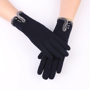 Women Winter Gloves Fleece Lined Warm Touchscreen Knit Buttons Faux Fur Trim Thick Outdoor Soft Elegant