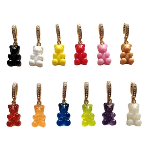 Colorful resin gummy bear pendant necklaces in 12 assorted translucent shades with gold rings