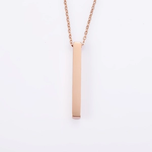 Detailed view of 3D rectangle bar necklace pendant in polished rose gold finish