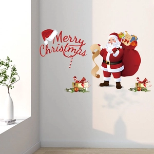 Festive Christmas wall sticker with Santa Claus and Merry Christmas text for home decor