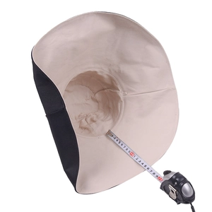 Detail view of reversible wide brim sun hat showing 17cm brim measurement for UV protection.