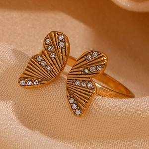 18K gold plated stainless steel butterfly open ring with sparkling zircon stones