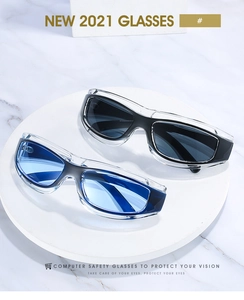 Detailed view of PC frame computer safety glasses with blue light blocking lenses