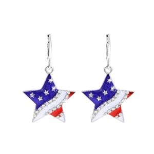Independence Day star earrings with red, white, and blue enamel and sparkling rhinestones