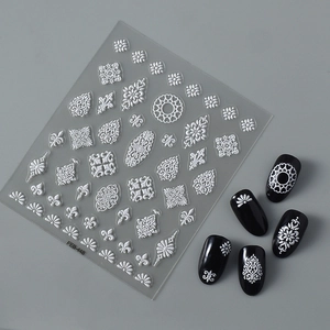 5D Baroque white relief nail stickers with diamond totem patterns for manicure designs