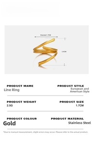 Detail view of gold stainless steel multi-layer wrap ring with 1.7cm inner diameter